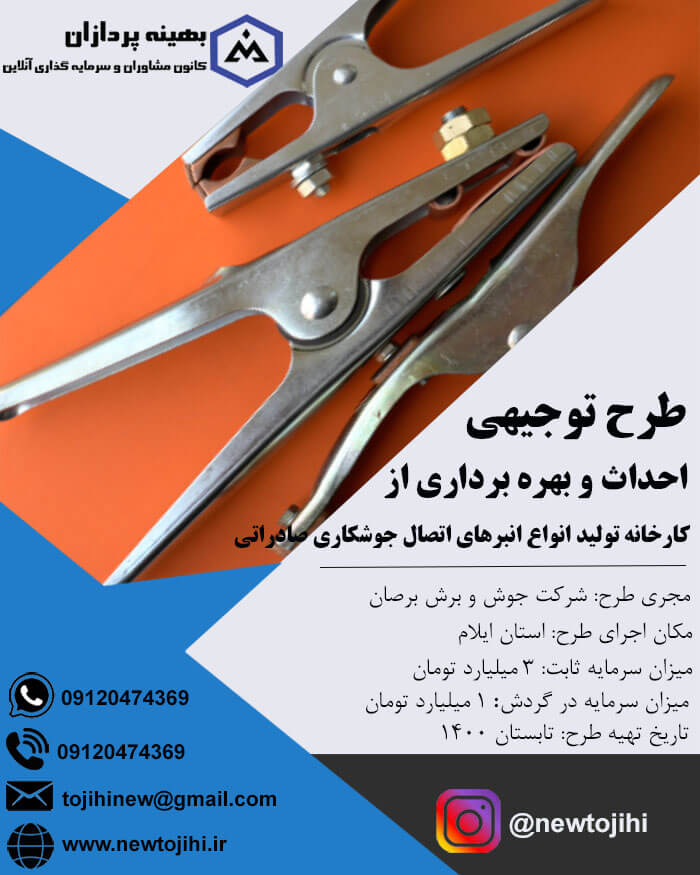 احداث و بهره برداری از کارخانه تولید انواع انبرهای اتصال جوشکاری صادراتی