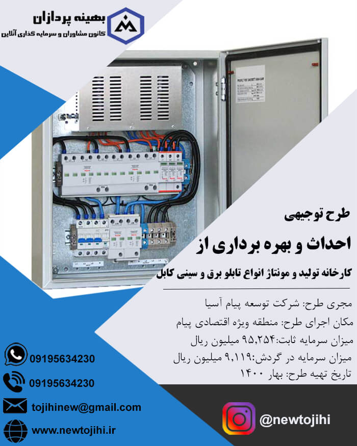 احداث و بهره برداری از کارخانه تولید و مونتاژ انواع تابلو برق و سینی کابل