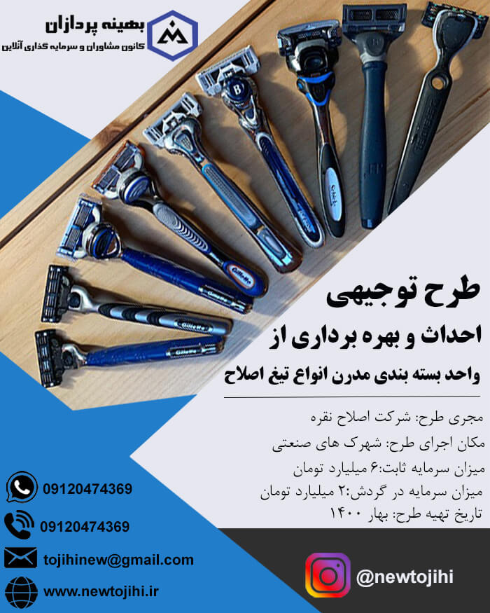 احداث و بهره برداری از واحد بسته بندی مدرن انواع تیغ اصلاح