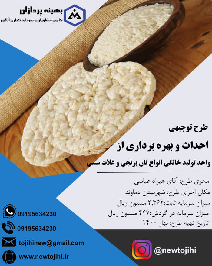 احداث و بهره برداری از واحد تولید خانگی انواع نان برنجی و غلات سنتی