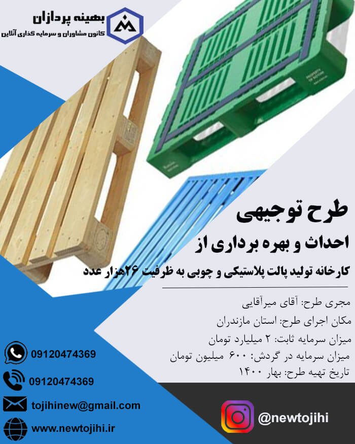 احداث و بهره برداری از کارخانه تولید پالت پلاستیکی و چوبی 